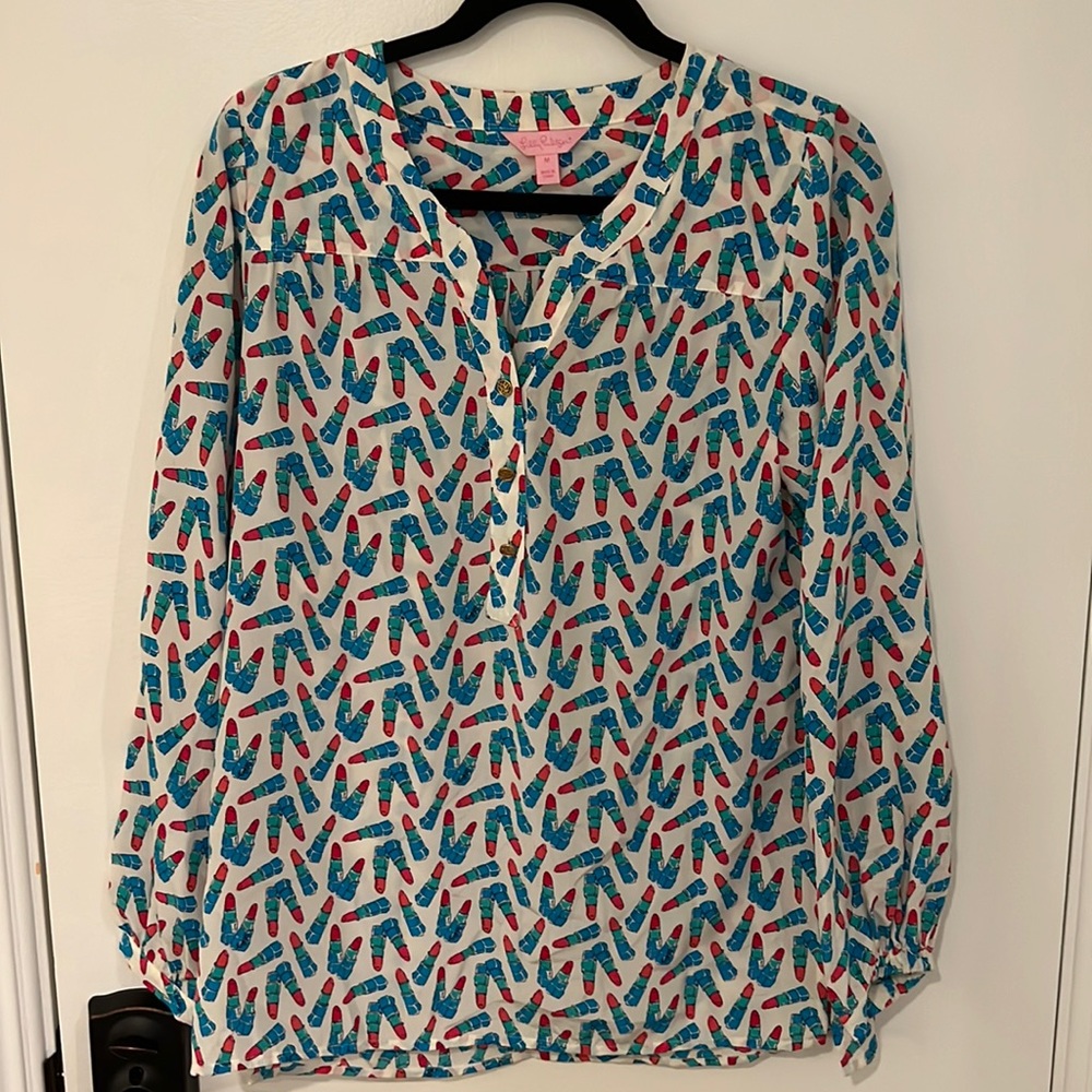 Lily Pulitzer silk lipstick Elsa blouse size M